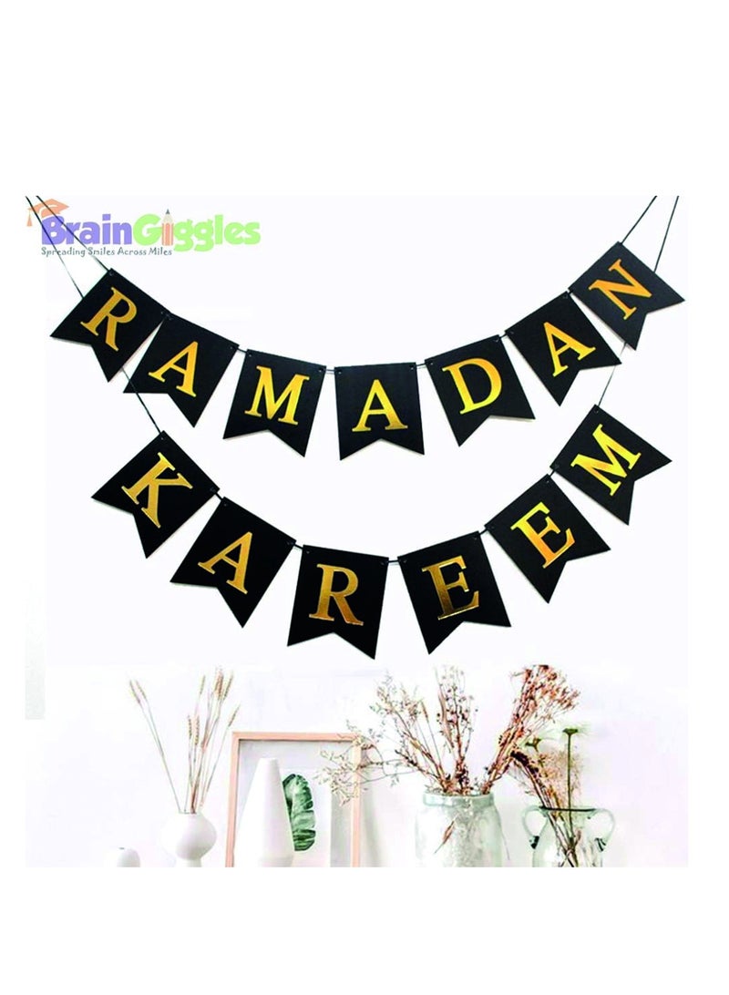 BrainGiggles Ramadan Kareem Mubarak Banner Garland - Eid Banner Flag, Ramadan Party Hanging Decorations - Black & Gold - Image 5